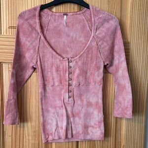 Free People Pink Knit Button-Front Blouse